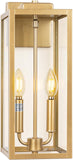 16" Gold 2-Light Outdoor Wall Lantern, IP65 Waterproof Brass Porch Light