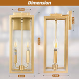 16" Gold 2-Light Outdoor Wall Lantern, IP65 Waterproof Brass Porch Light