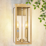 16" Gold 2-Light Outdoor Wall Lantern, IP65 Waterproof Brass Porch Light