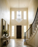 Empress Crystal Chandelier W34" H60" silver shown hanging in a two-story luxury entry foyer