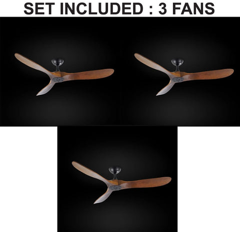 Set of 3 - Indoor/Outdoor Ceiling Fan - Vintage Rustic Propeller Wood Indoor/Outdor Ceiling Fan - 52" Diameter - 3EA G7-18/15/4561/52