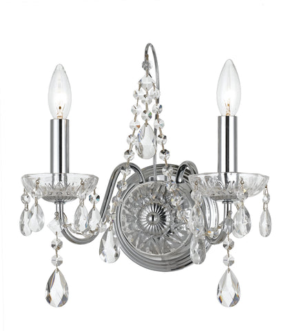 2 Light Polished Chrome Traditional  Modern Sconce Draped In Clear Hand Cut Crystal - C193-3022-CH