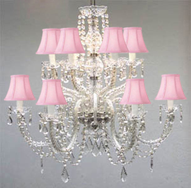 Swarovski Crystal Trimmed Chandelier Murano Venetian Style All-Crystal Chandelier With Pink Shades - F46-Sc/385/6+6/Pink Sw
