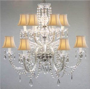 Murano Venetian Style All-Crystal Chandelier With White Shades - F46-Sc/385/6+6/White