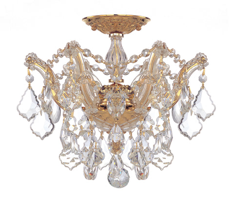 3 Light Gold Crystal Ceiling Mount Draped In Clear Hand Cut Crystal - C193-4430-GD-CL-MWP