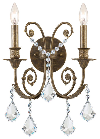 2 Light English Bronze Crystal Sconce Draped In Clear Hand Cut Crystal - C193-5112-EB-CL-MWP
