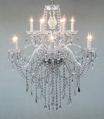 Authentic All Crystal Chandelier H38" X W32" - Go-A46-3/385/6+6