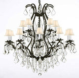 Swarovski Crystal Trimmed Chandelier Wrought Iron Chandelier Crystal Chandeliers Lighting H36" X W36" With Shades - A500-Whiteshades/3034/10+5 Sw