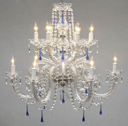 Swarovski Crystal Trimmed Chandelier Authentic All Crystal Chandelier With Blue Crystals - A46-387/6+6/Blue Sw