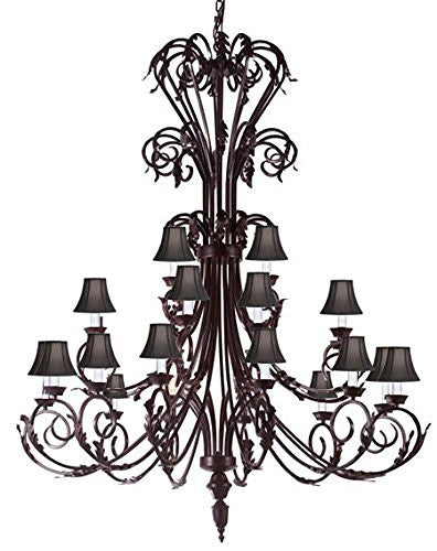 Large Foyer / Entryway Wrought Iron Chandelier 50" Inches Tall With Black Shades H50" X W30" - A83-Blackshades/724/24