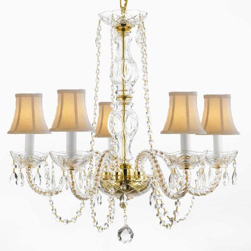 Crystal Chandelier Lighting With White Shades H 25" W 24" - Cjd-G46-Gold/Whiteshades/384/5