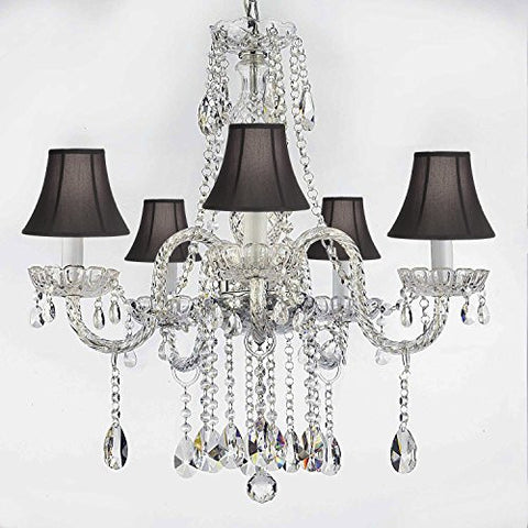 Authentic All Crystal Chandeliers Lighting Empress Crystal (Tm) Chandeliers With Black Shades H27" X W24" - G46-Blackshades/B14/384/5