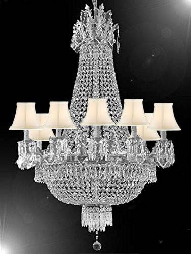 French Empire Crystal Chandelier Chandeliers Lighting 25X32 12 Lights With White Shades - A500-Cs/Whiteshade/1280/8+4