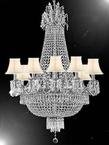 French Empire Crystal Chandelier Chandeliers Lighting 25X32 12 Lights With White Shades - A500-Cs/Whiteshade/1280/8+4