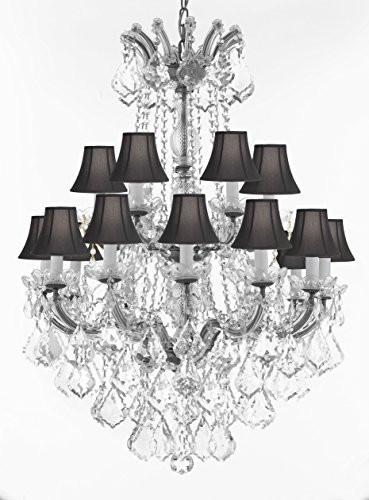 Swarovski Crystal Trimmed Chandelier Maria Theresa Crystal Chandelier Chandeliers Lighting With Black Shades H 36" X W 28" - Great For Dining Room Entryway Or Living Room - A500-B12/Cs/Blackshades/152/18Sw