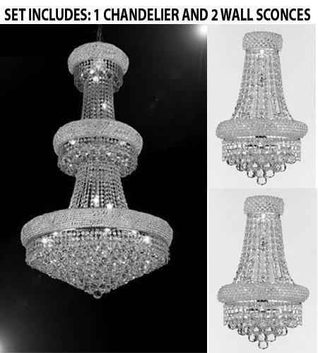 Set Of 3 - 1 French Empire Crystal Chandelier Chandeliers H50" X W30" And 2 Empire Empress Crystal (Tm) Wall Sconce Lighting W12" H17" - 1Ea Cs/541/24+2Ea C121-1800W12SC A500-