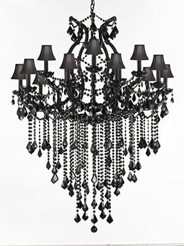 Jet Black Chandelier Crystal Lighting Chandeliers With Black Shades 37X50 - A500-Sc/B12/BLACK/21510/15+1