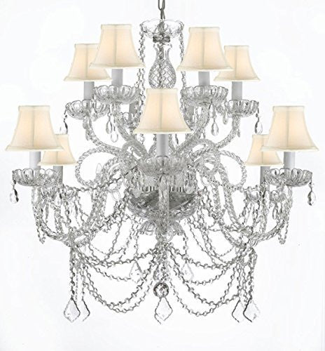 Murano Venetian Style All-Crystal Chandelier With White Shades - A46-Whiteshades/Silver/4/385/6+6