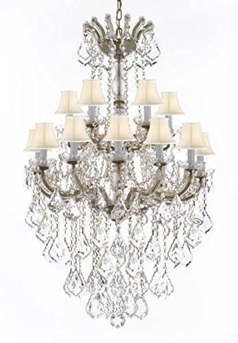 Maria Theresa Crystal Chandelier Chandeliers Lighting With White Shades H 50" X W 30" - Great For Dining Room Entryway Or Living Room - A500-B13/Whiteshades/152/18