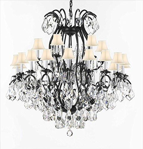 Wrought Iron Crystal Chandeliers Lighting Empress Crystal (Tm) With White Shade H46" W46" Perfect For An Entryway Or Foyer - A500-Sc/Whiteshade/3034/18+6