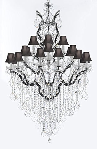 Swarovski Crystal Trimmed 19th C. Baroque Iron & Crystal Chandelier Light H 64" W 41"-Dressed With Large, Luxe Crystals! Good for Dining room, Foyer, Entryway, Living Room, Family Room! w/ Black Shades - G83-B12/B89/996/25SW-BlackShades