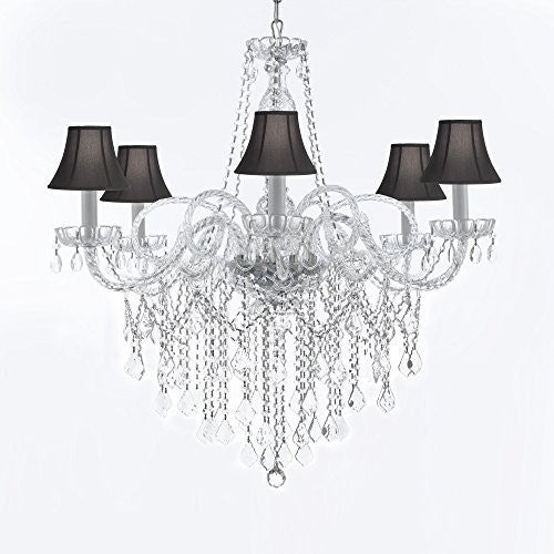 Murano Venetian Style All-Crystal Chandelier With Black Shades H38" X W32" - G46-Sc/Blackshades/B12/B67/385/6