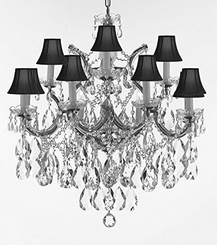 Maria Theresa Chandelier Lights Fixture Pendant Ceiling Lamp Dressed With Large Luxe Diamond Cut Crystals H30" X W28" - Good For Dining Room Foyer Entryway Living Room And More W/Black Shades - F83-B90/Blackshades/Cs/21532/12+1Dc