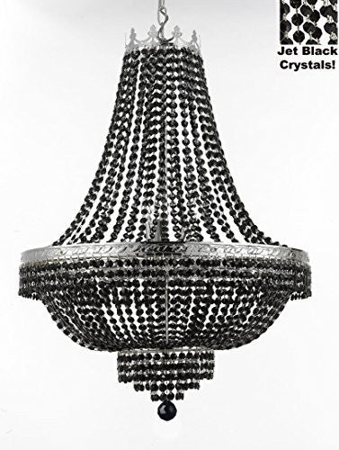 French Empire Crystal Chandelier Lighting - Dressed With Jet Black Color Crystals Great For A Dining Room Entryway Foyer Living Room H30" X W24" - F93-B80/Cs/870/9