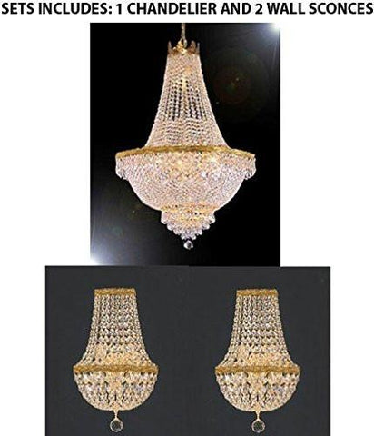 Set Of 3 - 1 French Empire Crystal Chandelier Lighting - Great For The Dining Room Foyer Living Room H36" X W30" And 2 Empire Crystal Wall Sconce Crystal Lighting W9.5" H18" D5" - 1Ea 870/14 + 2Ea Wallsconce/Cg/4/5 A500-