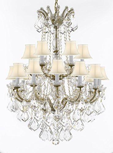 Maria Theresa Crystal Chandelier Chandeliers Lighting With White Shades H 36" X W 28" - Great For Dining Room Entryway Or Living Room - A500-B12/Whiteshades/152/18