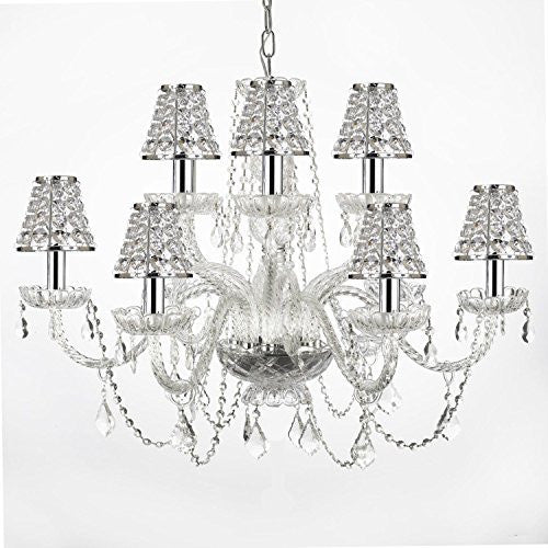 Empress Crystal (Tm) Chandelier Lighting With Chrome Sleeves And Crystal Shades - F46-B32/B43/385/6+6