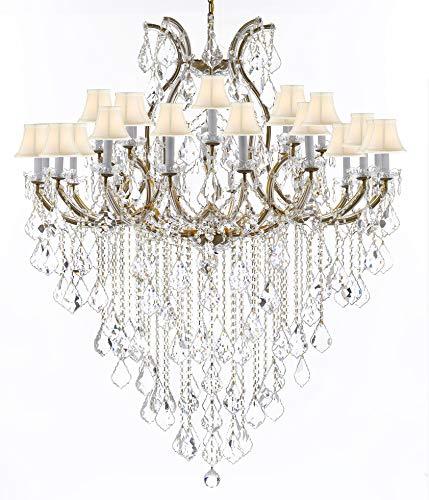 Crystal Chandelier Lighting Chandeliers H59" X W46" Great for The Foyer, Entry Way, Living Room, Family Room and More! w/White Shades - A500-B12/WHITESHADES/2MT/24+1