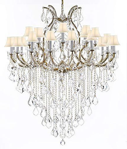 Crystal Chandelier Lighting Chandeliers H59" X W46" Great for The Foyer, Entry Way, Living Room, Family Room and More! w/White Shades - A500-B12/WHITESHADES/2MT/24+1