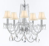 Swarovski Crystal Trimmed Murano Venetian Style Chandelier Crystal Lights Fixture Pendant Ceiling Lamp for Dining Room, Entryway , Living Room w/Large, Luxe Crystals! H25" X W24" w/ White Shades - A46-WHITESHADES/B93/B89/384/5SW