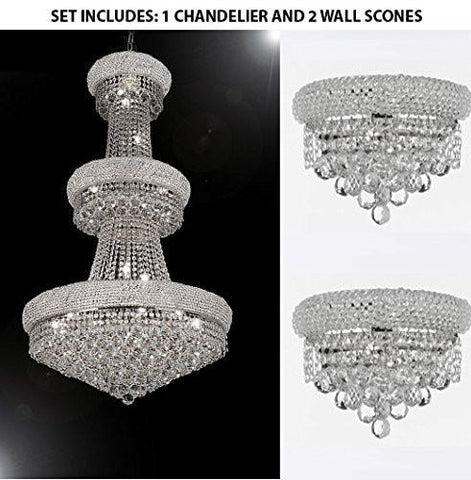 Set Of 3 - 1 French Empire Crystal Chandelier Chandeliers H50" X W30" And 2 Empire Empress Crystal (Tm) Wall Sconce Lighting W 12" H 6" - 1Ea-Cs/541/24+ 2Ea-C121-1800W12C A500-