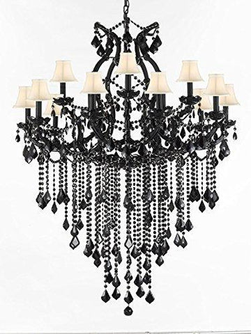 JET BLACK CHANDELIER CRYSTAL LIGHTING CHANDELIERS WITH WHITE SHADES 37X50 - A500-SC/B12/WHITE/21510/15+1