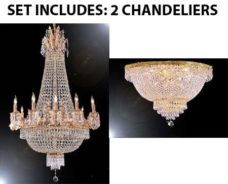 Set Of 2 - 1 French Empire Crystal Semi Flush Chandelier Lighting 25X32 12 Lights And 1 French Empire Crystal Semi Flush Chandelier Chandeliers Lighting H18" X W24" - 1Ea 1280/8+4 + 1Ea Flush/870/9