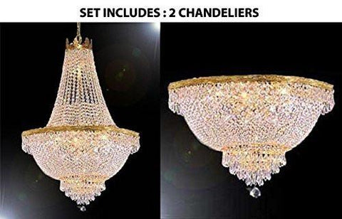 French Empire Crystal Chandelier Lighting H24" X W24" And Semi Flush Chandelier Lighting H18" X W24" - 1Ea C3/870/9 + 1Ea Flush/870/9 A500-