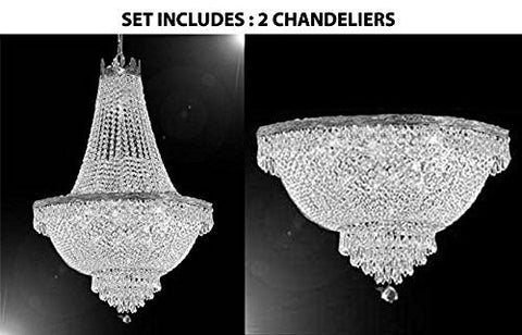 French Empire Crystal Chandelier Lighting H30" X W24" And Semi Flush Chandelier Lighting H18" X W24" - 1Ea Silver/870/9 + 1Ea Flush/Cs/870/9