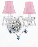 Swarovski Crystal Trimmed Chandelier Wall Sconce Lighting With Crystal Blue Hearts - Perfect For Kids And Girls Bedrooms With Shades - G46-Pinkshades/B85/2/386 Sw