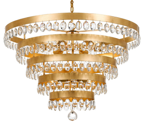 9 Light Antique Gold Transitional Chandelier Draped In Clear Elliptical Faceted Crystal - C193-6109-GA