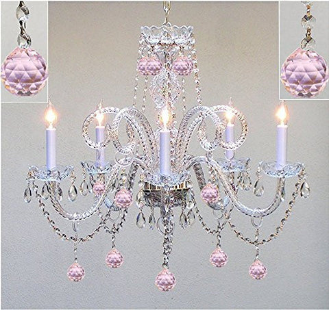 Chandelier Lighting Dressed With Pink Balls H25" X W24" Chandelier Lighting - Go-A46-Balls/387/5/Pink