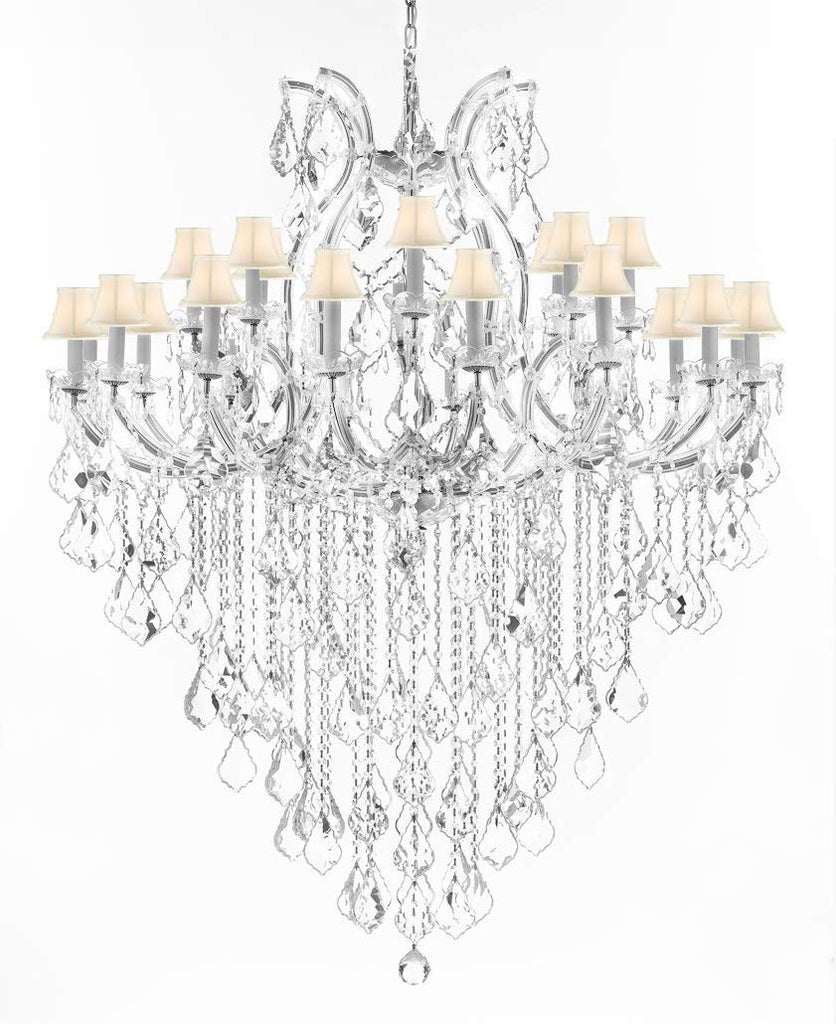 Swarovski Crystal Trimmed Chandelier Lighting Chandeliers H59"XW46" Great for The Foyer, Entry Way, Living Room, Family Room and More! w/White Shades - A500-B12/WHITESHADES/CS/2MT/24+1SW