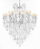 Swarovski Crystal Trimmed Chandelier Lighting Chandeliers H59"XW46" Great for The Foyer, Entry Way, Living Room, Family Room and More! w/White Shades - A500-B12/WHITESHADES/CS/2MT/24+1SW