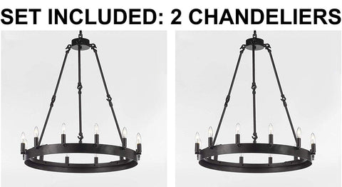 Set of 2 - Wrought Iron Vintage Barn Metal Castile One Tier Chandelier Chandeliers Industrial Loft Rustic Lighting W 26" H 27" - 2EA G7-3428/12