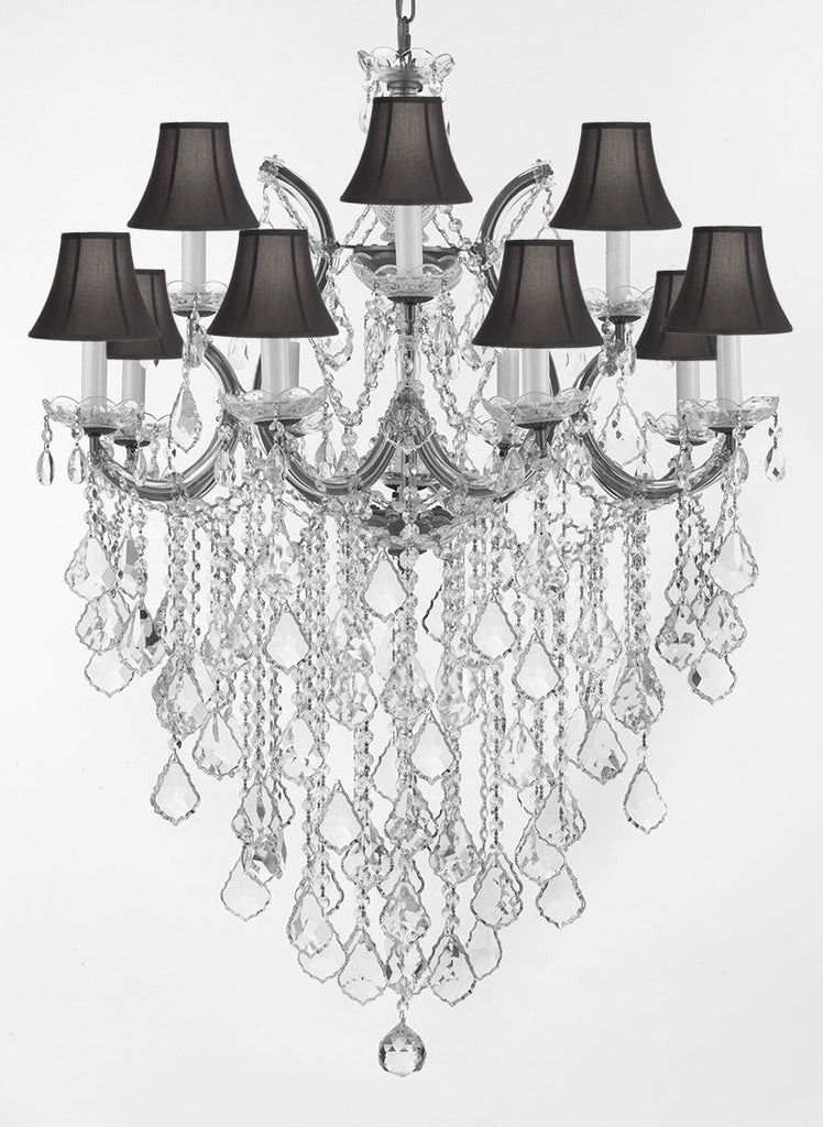 Maria Theresa Chandelier Lights Fixture Pendant Ceiling Lamp Dressed HT 40" WD 28" - Good for Dining Room, Foyer, Entryway, Living Room and More! w/Black Shades - A500-BLACKSHADES/B12/CS/21532/12+1