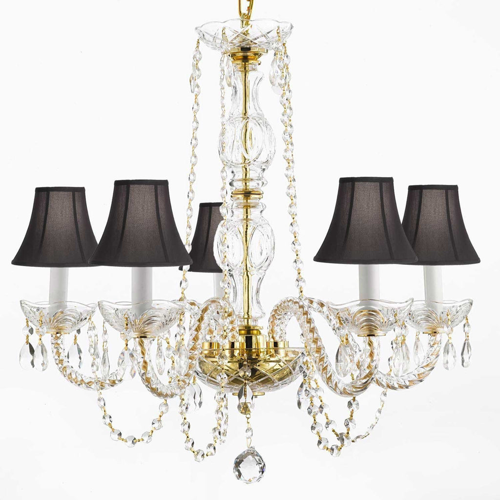 Crystal Chandelier Lighting With Black Shades H 25" W 24" - Cjd-G46-Gold/Blackshades/384/5