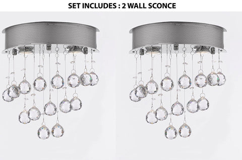SET OF 2 - Wall Sconce Modern Chandelier Rain Drop Lighting Crystal Ball Fixture Pendant Ceiling Lamp H16 X W12 Wall - 2EA 9077/2-wall-sconce