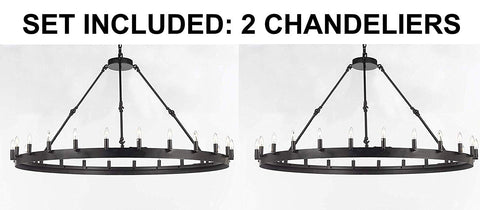 Set of 2 - Wrought Iron Vintage Barn Metal Castile One Tier Chandelier Chandeliers Industrial Loft Rustic Lighting W 50" H 34" - 2EA G7-B48/3428/24