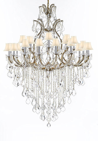 Crystal Chandelier Lighting Chandeliers H65" X W46" Great for the Foyer, Entry Way, Living Room, Family Room and More w/White Shades - A500-B12/WHITESHADES/52/2MT/24+1
